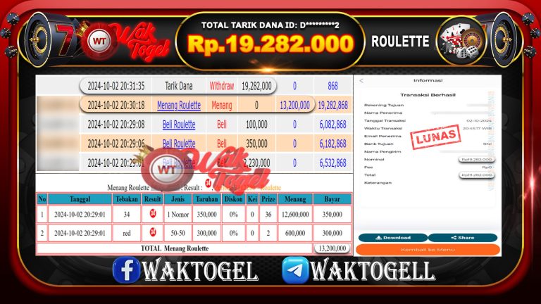 BUKTI PEMBAYARAN ROULETTE  WAKTOGEL